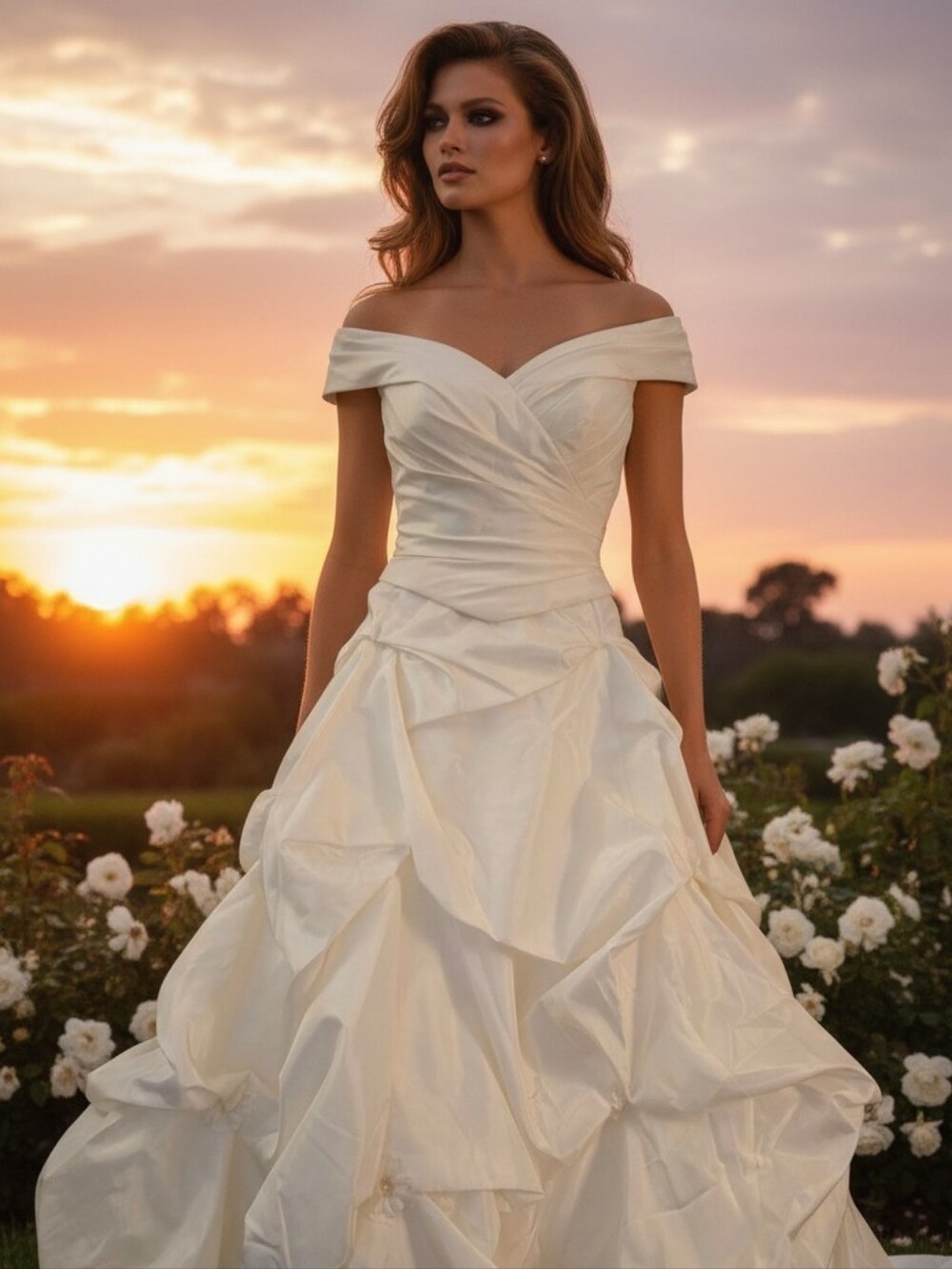 NWOT Ivory Off-the-Shoulder Taffeta Wedding Ball Gown - Size 12
